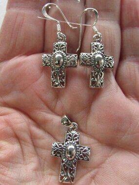 Celtic Cross Pendant and Earrings Set - 925 Sterling Silver - NEW